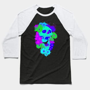 Skull and Flowers - psicodelic Baseball T-Shirt